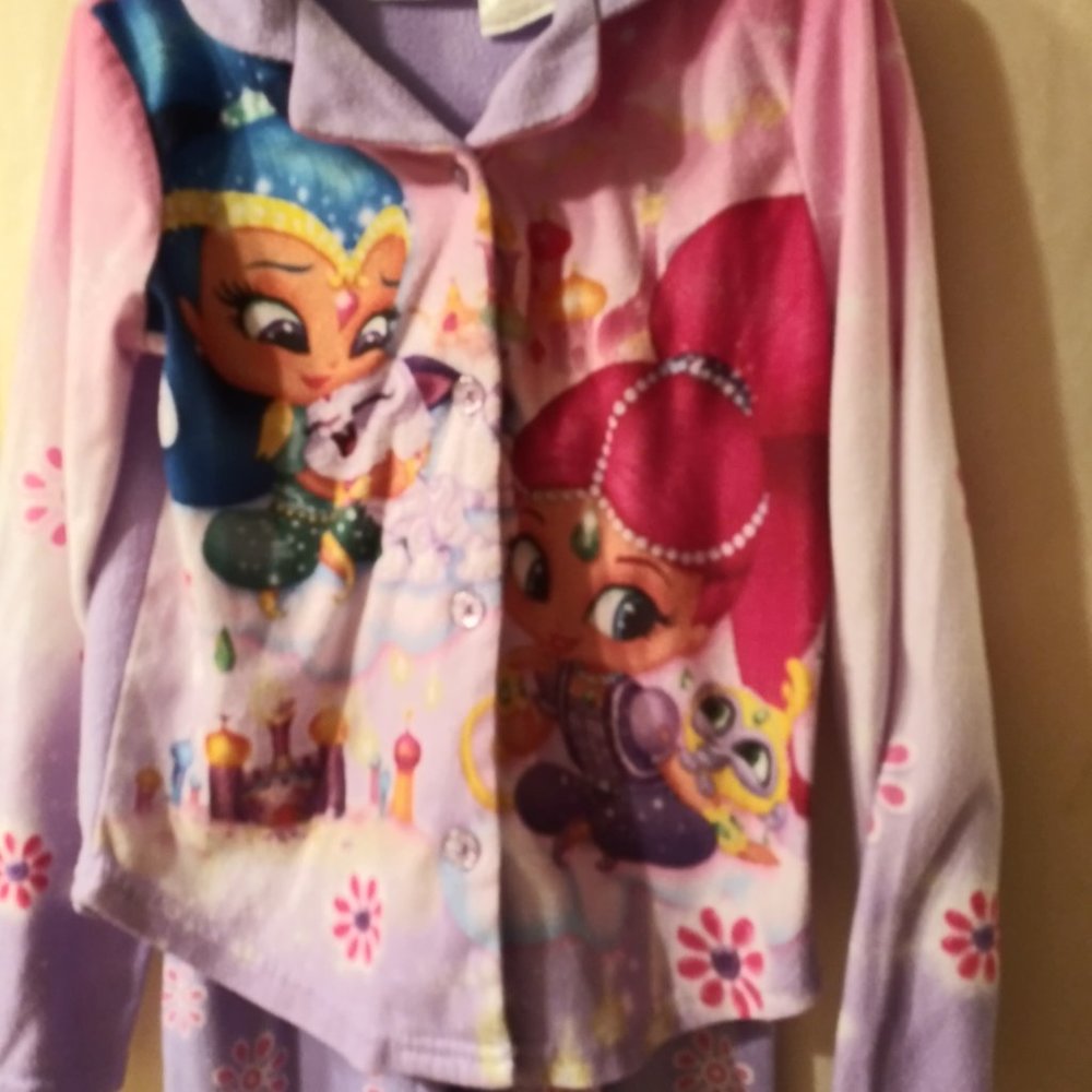 Nickelodeon Girls Little Shimmer and Shine button down 2-Piece Pajama Size 7/8